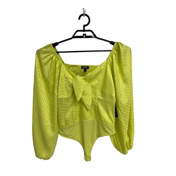 Express Women's Satin Jacquard Tie Front Bodysuit long sleeve size L - Picture 8 of 12